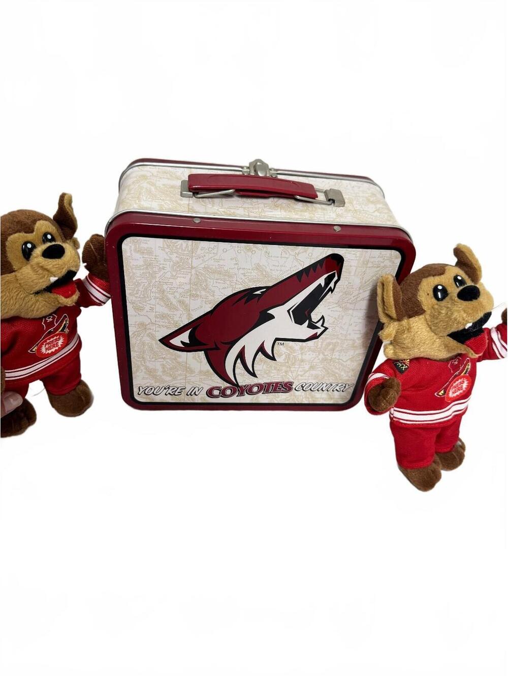 Phoenix Coyotes Metal Lunchbox & 2 Howler 96 Sound Plush Mascot Lot